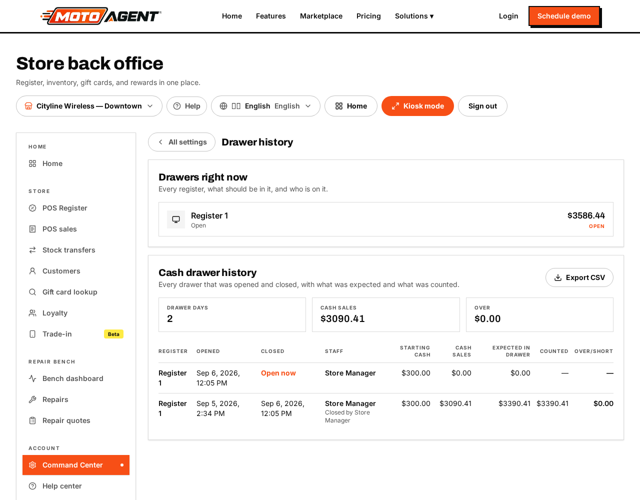 Drawer history and Z-reports