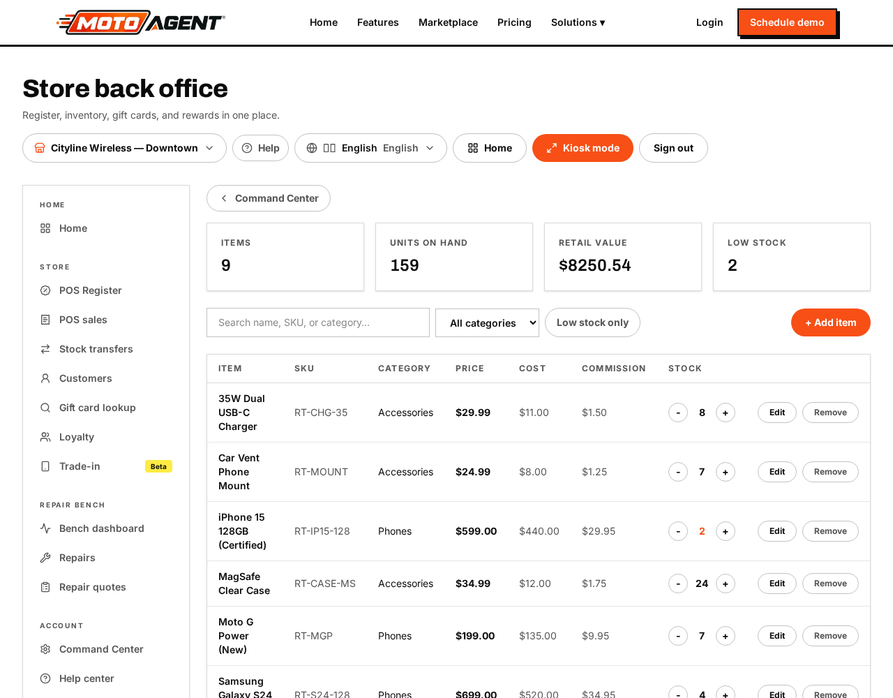 Your product list