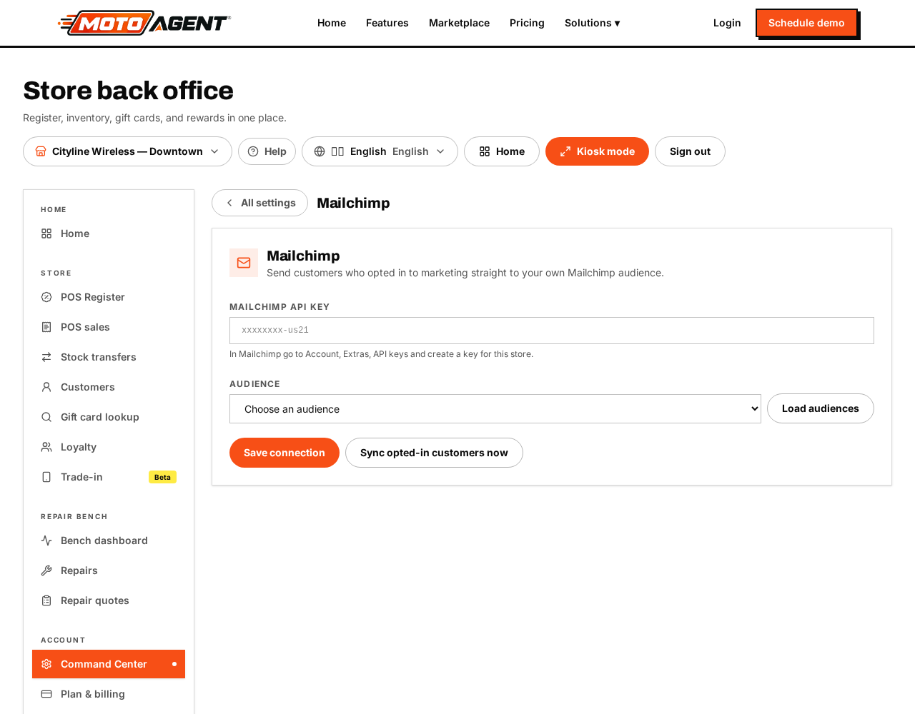 Mailchimp settings