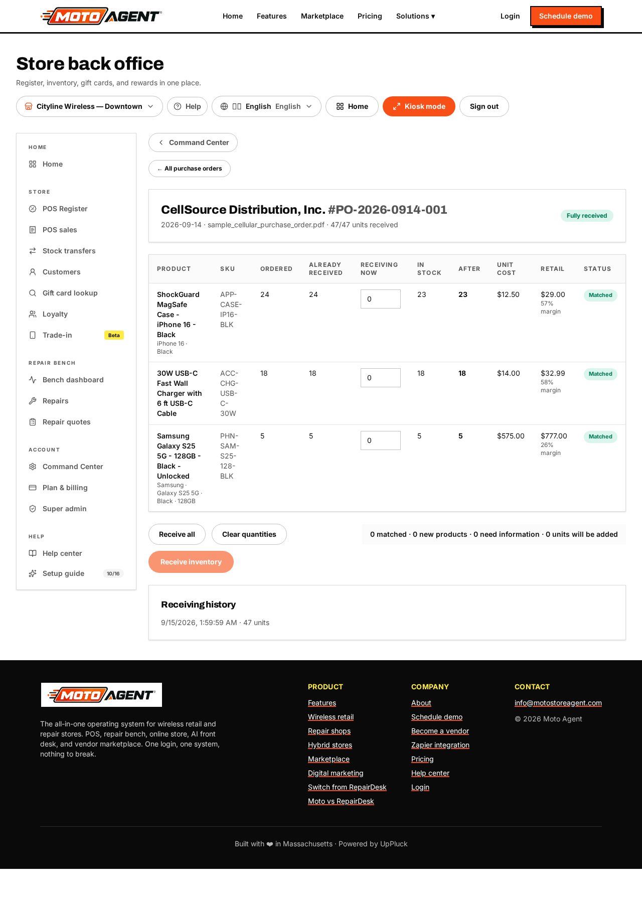 Review and receive the matched items into inventory