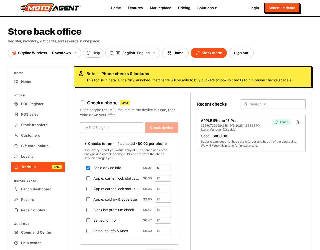 Trade-in and IMEI checks